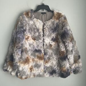 Faux Fur Coat Size M Joh Hook Closure Faux Fur Lilac Gray Cream Brown Fuzzy